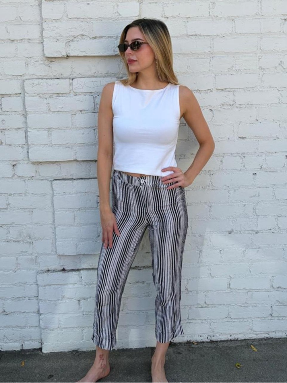 Brandy Melville white & black striped pants / waist 24 #boho #beach #vacation